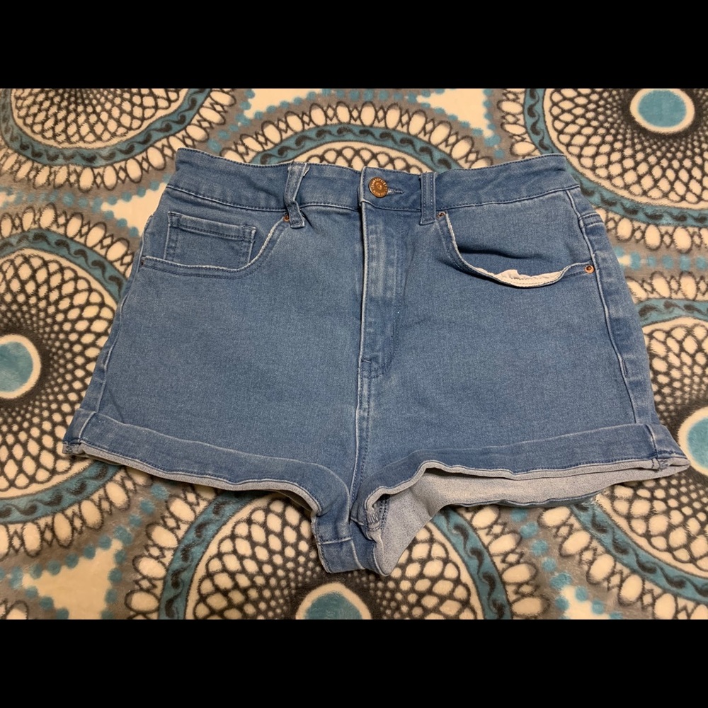 Blue denim high waisted shorts